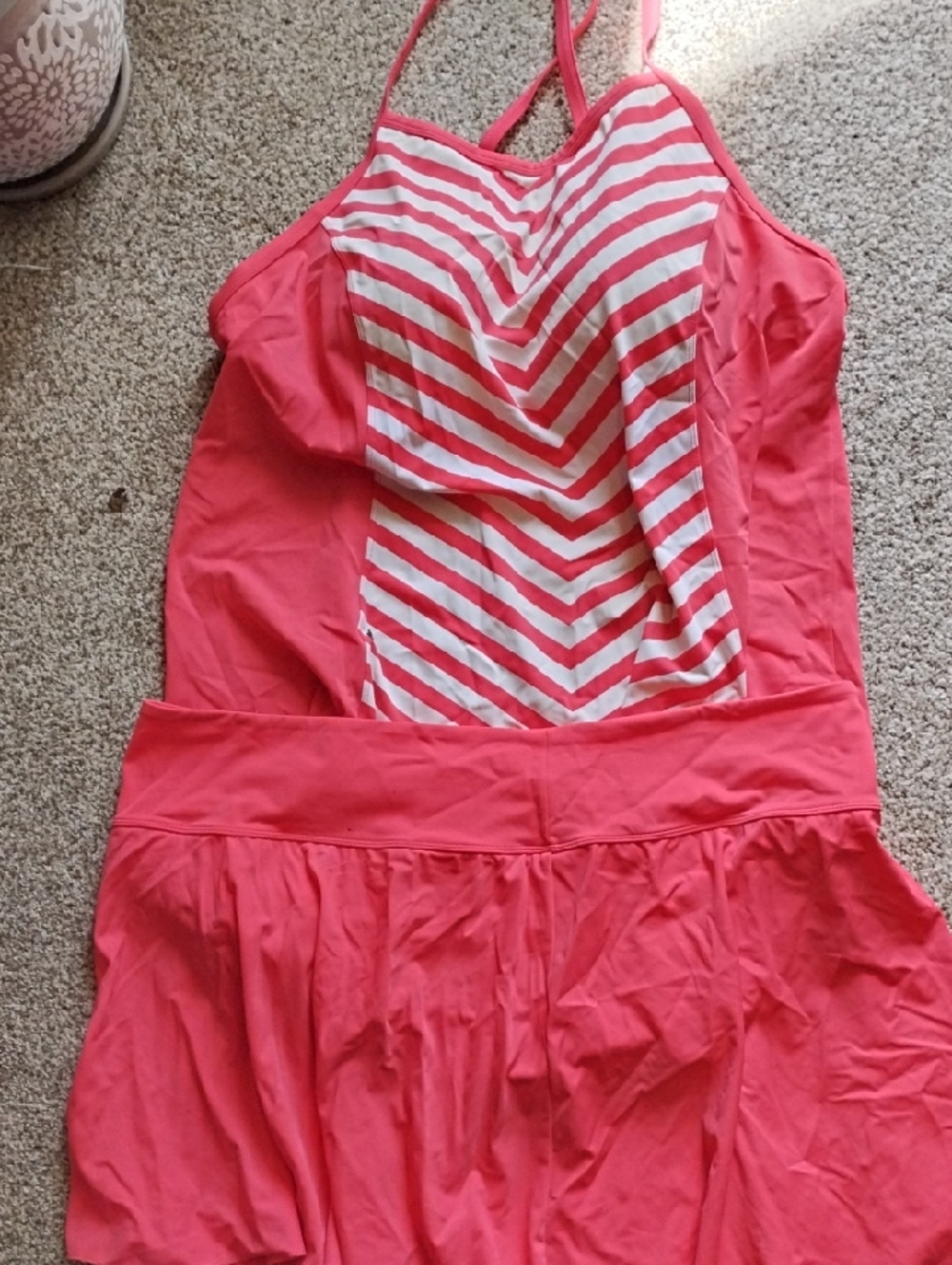 Women’s Coral Pink Striped Two-Piece Swim Suit